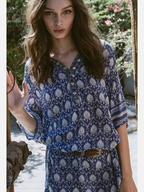 SPELL & THE GYPSY Indigo Oracle Tunic Dress - Blue - Size XL